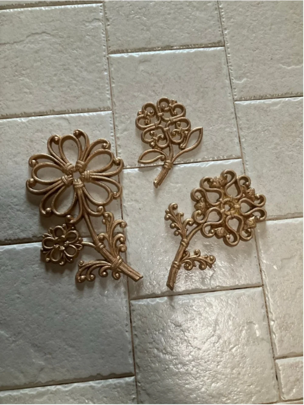 Vintage Gold Floral Wall Art Set Boho Cottagecore Decor Homco